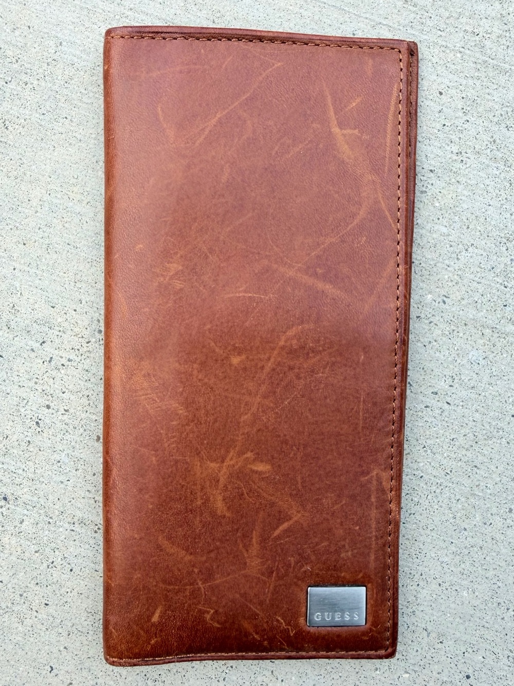 Vintage GUESS Brown Genuine Leather Long Wallet / Checkbook Cover